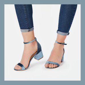 Just Fab Blue Velvet Strappy Block Heels- Sanoura Heels, Wedding Shoes, Sz 9